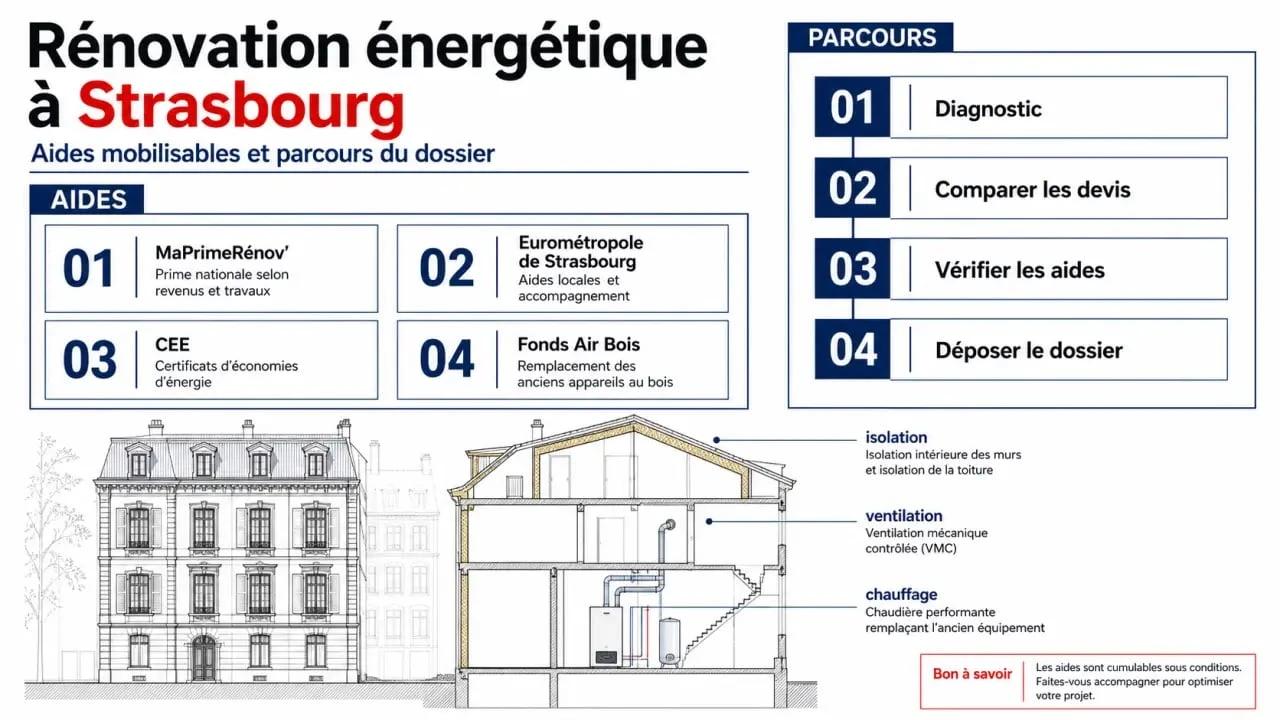 Rénovation énergétique Strasbourg : aides locales, MaPrimeRénov’ et étapes du dossier