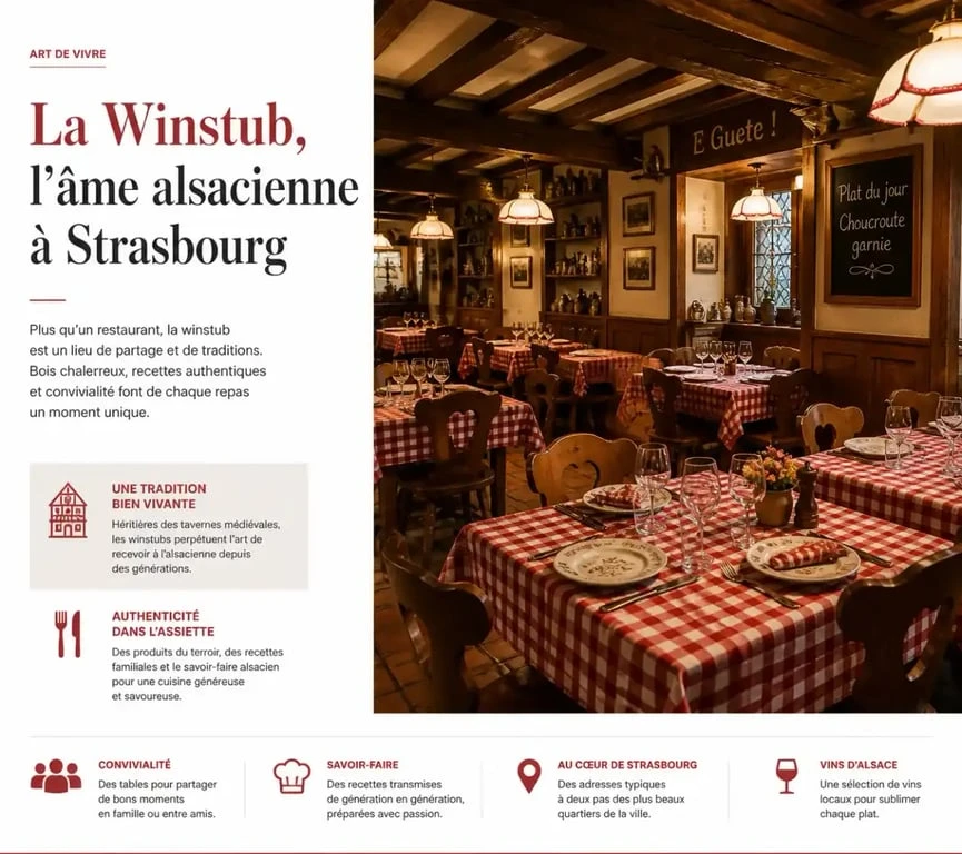 Ambiance authentique d'une Winstub traditionnelle à Strasbourg pour un repas de groupe privatisable