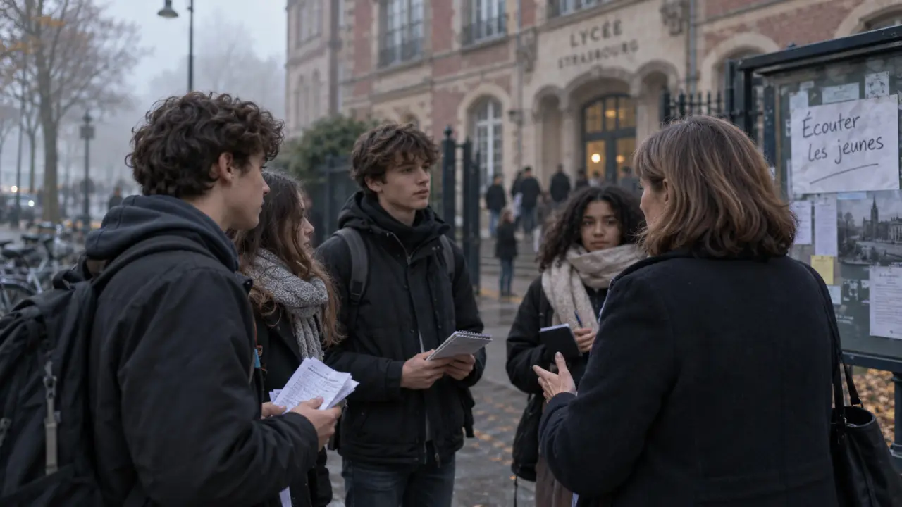 Manon Aubry échange avec les élèves du lycée Marie-Curie à Strasbourg