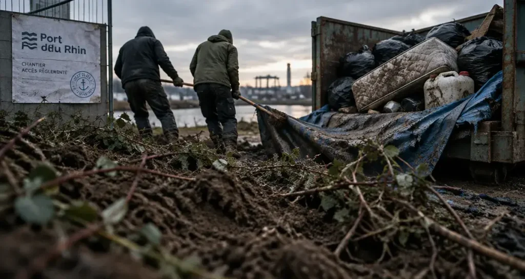 Port du Rhin : une décharge sauvage de plusieurs années en cours de nettoyage