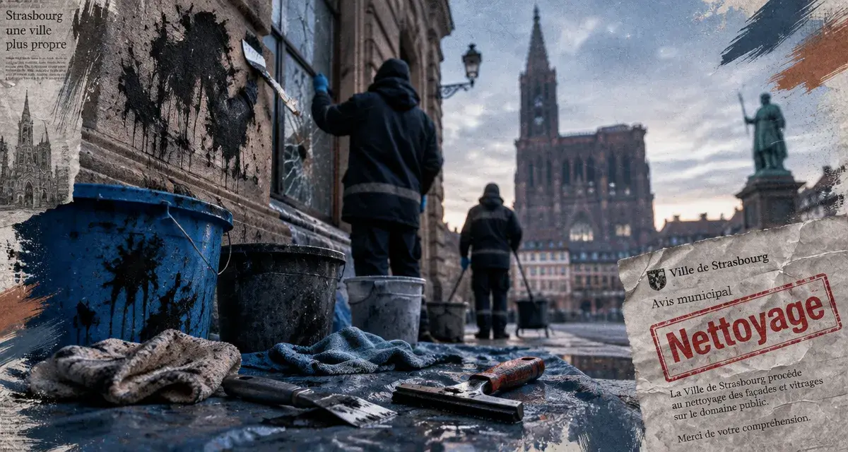 À Strasbourg, les dégâts de la manifestation du 17 octobre en cours de nettoyage