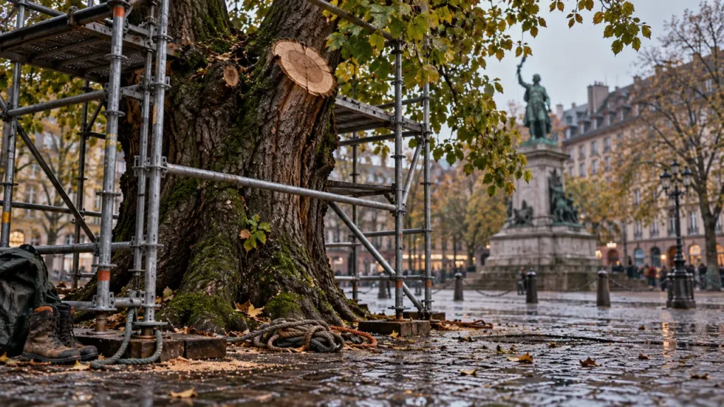 À Strasbourg, un tilleul malade abattu sur la place Saint-Étienne